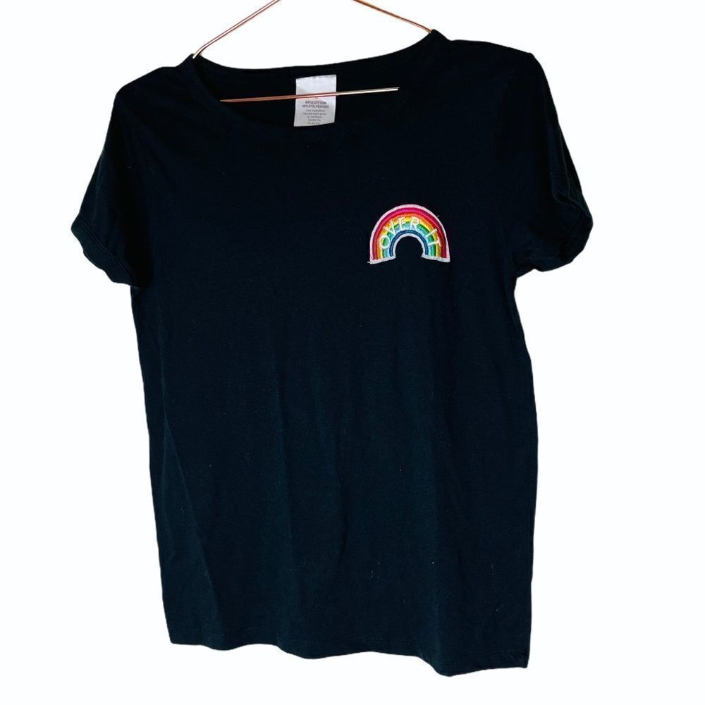 EUC ANGL Black Rainbow Patchwork Graphic Tank Large